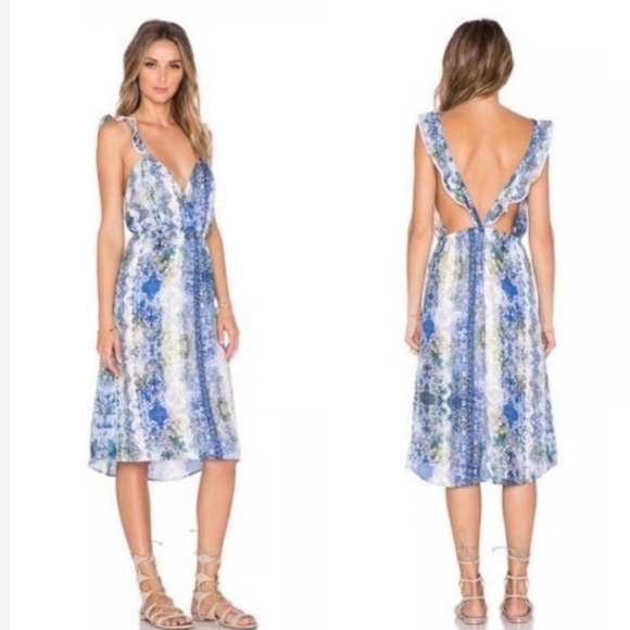 Tularosa Dresses & Skirts - Tularosa Revolve Willa Hi-lo Surplice Neck dress blue scarf watercolor Medium